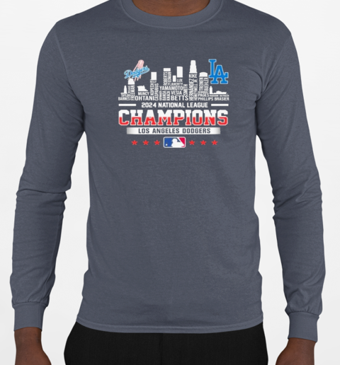 2024 National League Winner Los Angeles Dodgers Skyline Of LA City T-Shirt Long Sleeved T-shirt 