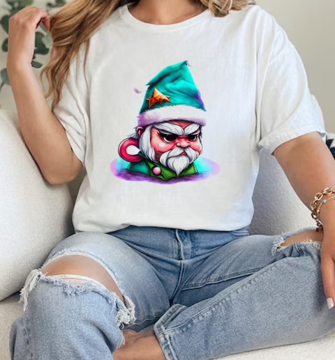 Black and White Cartoon Gnome Wearing Elf Hat T-Shirt Classic Women's T-shirt