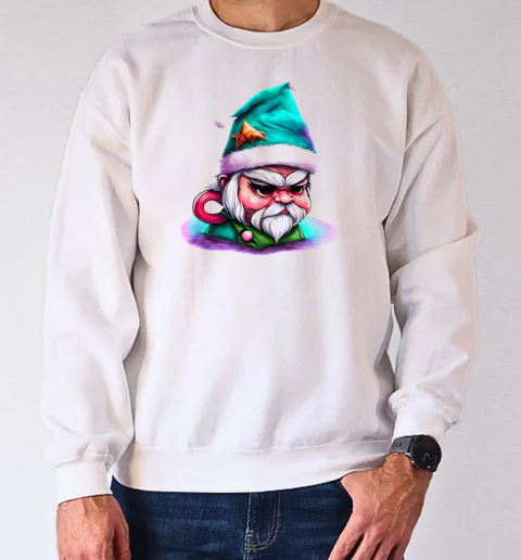 Black and White Cartoon Gnome Wearing Elf Hat T-Shirt Unisex Sweatshirt