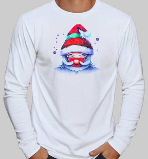 Black and White Santa Claus Drawing with Snowflakes T-Shirt Long Sleeved T-shirt 