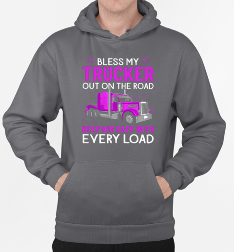 Bless My Trucker Out On The Road Big Rig Truck Trucker T-Shirt Unisex Hoodie