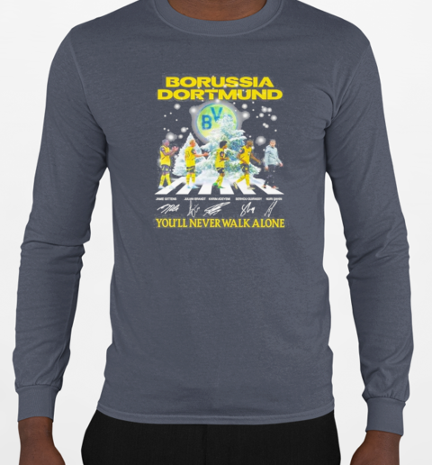 Borussia Dortmund Celebrate Christmas With You'll Never Walk Alone Signatures 2024 T-Shirt Long Sleeved T-shirt 