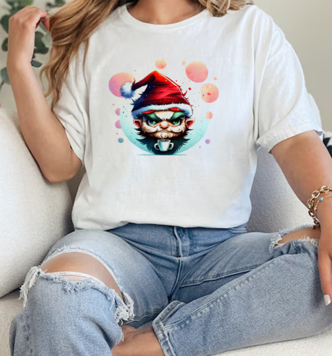 Cartoon Character Enjoying Coffee with Santa Hat T-Shirt Classic Women's T-shirt