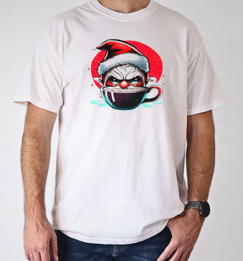 Cartoon Character Enjoying Hot Cocoa in a Santa Hat T-Shirt