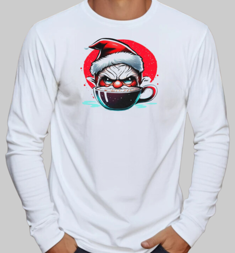 Cartoon Character Enjoying Hot Cocoa in a Santa Hat T-Shirt Long Sleeved T-shirt 