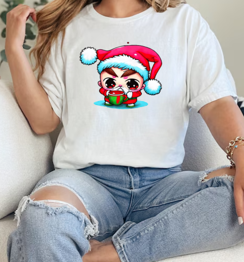 Cartoon Character Wearing Santa Claus Hat Drinking Iced Coffee T-Shirt Classic Women's T-shirt