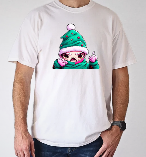 Cartoon Character Wearing Santa Claus Hat Pointing at Camera T-Shirt