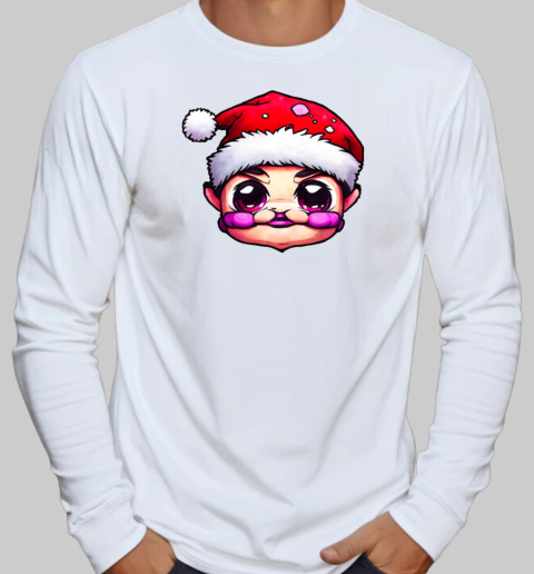 Cartoon Character in Santa Claus Hat with a Big Smile T-Shirt Long Sleeved T-shirt 