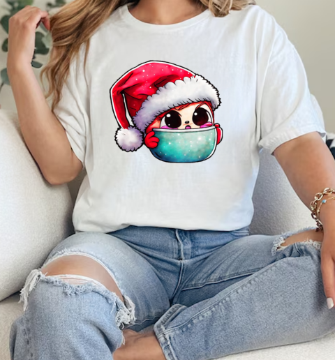 Cartoon Character in Santa Hat Sitting in a Bowl T-Shirt Classic Women's T-shirt