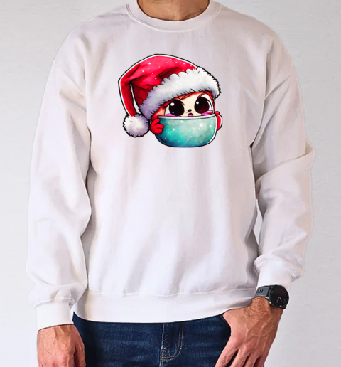 Cartoon Character in Santa Hat Sitting in a Bowl T-Shirt Unisex Sweatshirt