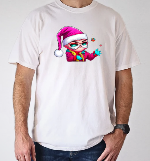 Cartoon Character with Santa Claus Hat and Colorful Balls T-Shirt