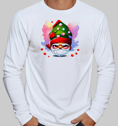 Cartoon Gnome with Elf Hat and Candy Decorations T-Shirt Long Sleeved T-shirt 