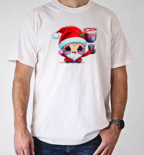 Cartoon Santa Claus Character with Cups of Liquid T-Shirt