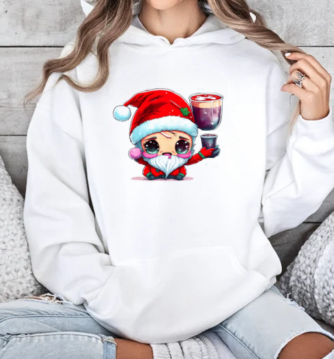 Cartoon Santa Claus Character with Cups of Liquid T-Shirt Unisex Hoodie