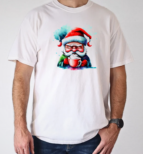 Cartoon Santa Claus Drinking Coffee T-Shirt