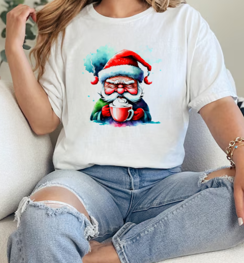 Cartoon Santa Claus Drinking Coffee T-Shirt Classic Women's T-shirt