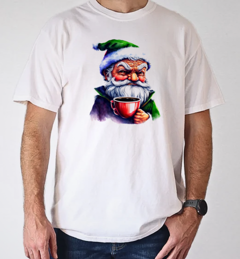 Cartoon Santa Claus holding a cup of coffee T-Shirt