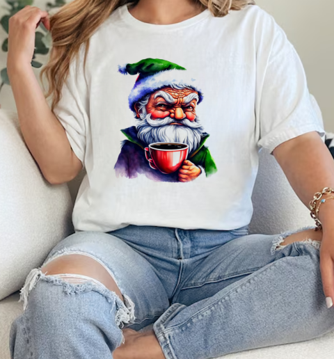 Cartoon Santa Claus holding a cup of coffee T-Shirt Classic Women's T-shirt