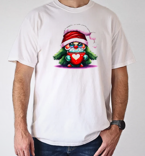 Cartoon Santa Claus with Coffee Mug T-Shirt