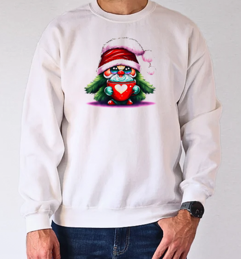 Cartoon Santa Claus with Coffee Mug T-Shirt Unisex Sweatshirt