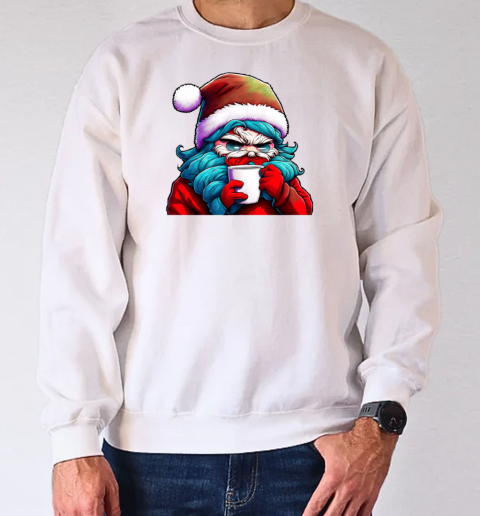 Cartoon Santa Claus with a Coffee Cup T-Shirt Unisex Sweatshirt