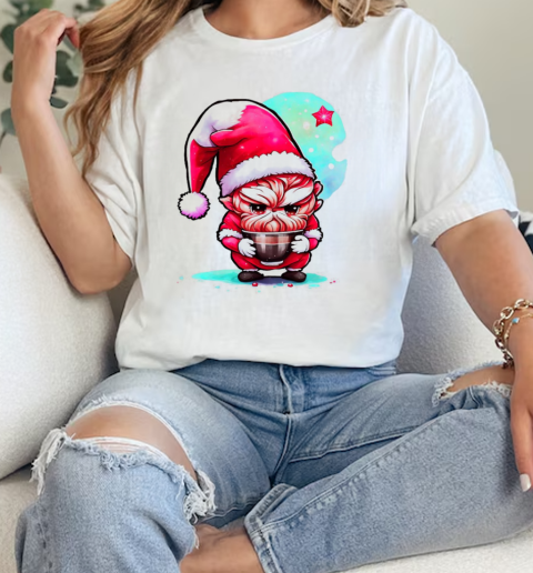 Cartoon character wearing Santa Claus and drinking coffee T-Shirt Classic Women's T-shirt