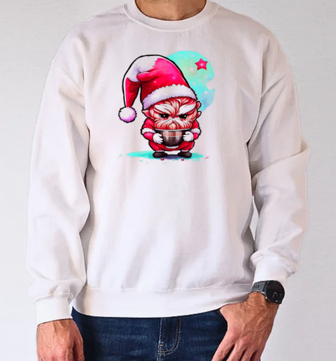 Cartoon character wearing Santa Claus and drinking coffee T-Shirt Unisex Sweatshirt