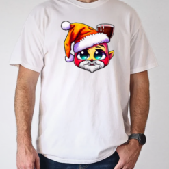 Cartoon character wearing Santa Claus hat and holding mug of hot chocolate T-Shirt