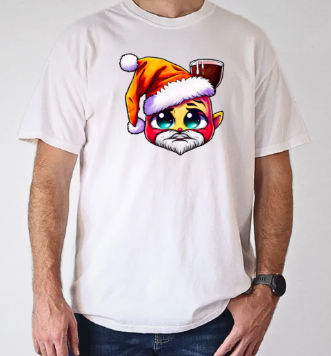 Cartoon character wearing Santa Claus hat and holding mug of hot chocolate T-Shirt