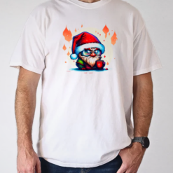 Cartoon character wearing Santa hat and glasses with a red cup T-Shirt
