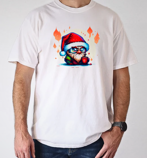 Cartoon character wearing Santa hat and glasses with a red cup T-Shirt