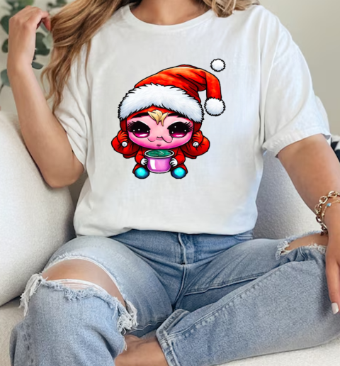 Cartoon character wearing santa claus hat and drinking coffee T-Shirt Classic Women's T-shirt