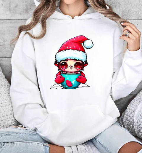 Cartoon character with santa hats and ornamented cup T-Shirt Unisex Hoodie