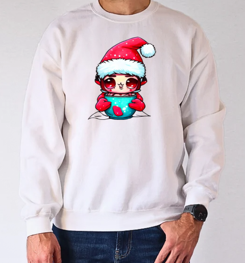 Cartoon character with santa hats and ornamented cup T-Shirt Unisex Sweatshirt