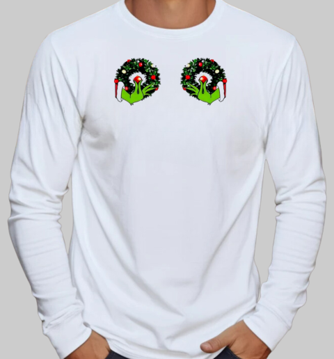 Christmas Wreath grinch T-Shirt Long Sleeved T-shirt 