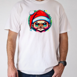 Colorful Drawing of an Attractive Young Man with Santa Hat and Mustache T-Shirt