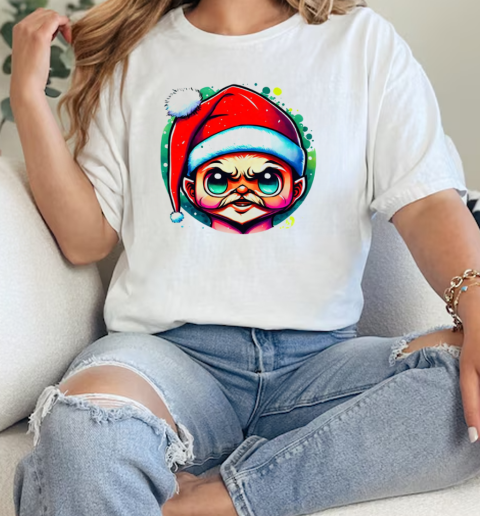 Colorful Drawing of an Attractive Young Man with Santa Hat and Mustache T-Shirt Classic Women's T-shirt