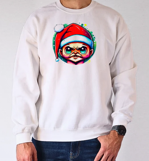 Colorful Drawing of an Attractive Young Man with Santa Hat and Mustache T-Shirt Unisex Sweatshirt