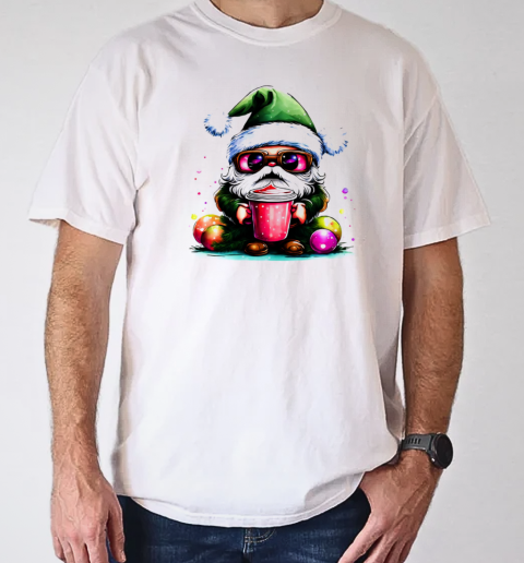 Cute Santa Claus with sunglasses and iced coffee T-Shirt