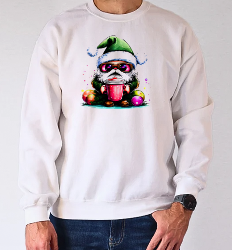 Cute Santa Claus with sunglasses and iced coffee T-Shirt Unisex Sweatshirt