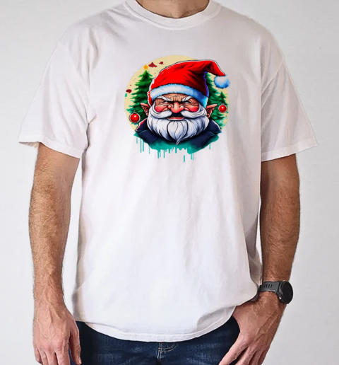 Festive Santa Claus Drawing with Angry Face and Red Beard T-Shirt