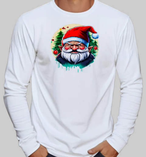 Festive Santa Claus Drawing with Angry Face and Red Beard T-Shirt Long Sleeved T-shirt 