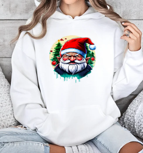 Festive Santa Claus Drawing with Angry Face and Red Beard T-Shirt Unisex Hoodie