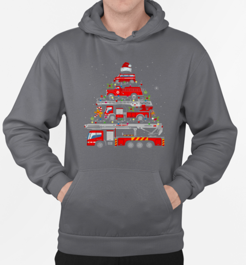 Fire Truck Arrange Christmas Tree Christmas Firefighter T-Shirt Unisex Hoodie