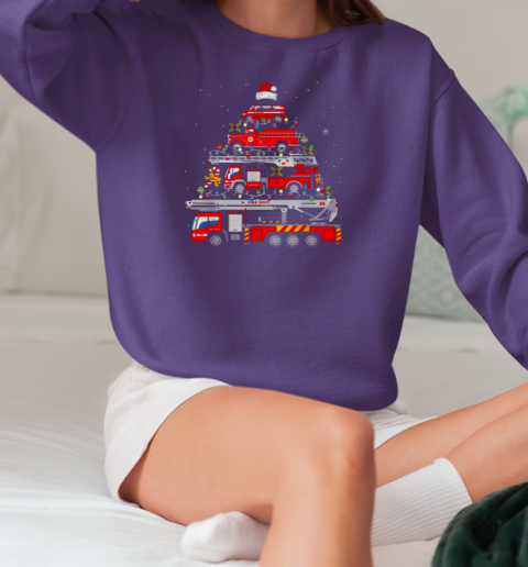 Fire Truck Arrange Christmas Tree Christmas Firefighter T-Shirt Unisex Sweatshirt