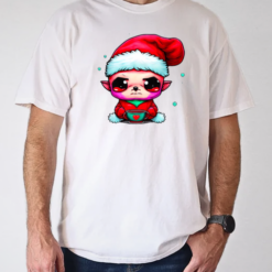 Funny Elf with Santa Claus Hat and Iced Coffee T-Shirt