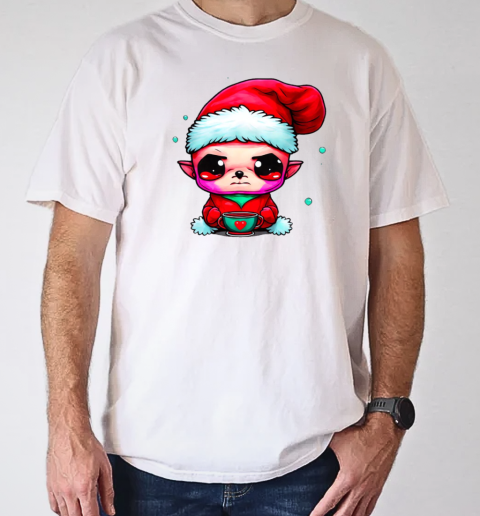 Funny Elf with Santa Claus Hat and Iced Coffee T-Shirt