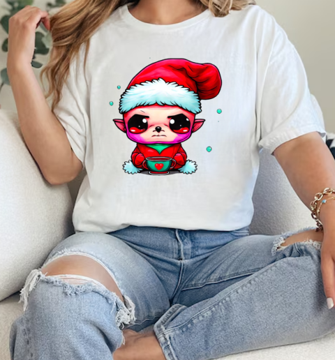 Funny Elf with Santa Claus Hat and Iced Coffee T-Shirt Classic Women's T-shirt