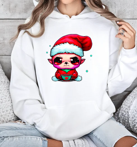 Funny Elf with Santa Claus Hat and Iced Coffee T-Shirt Unisex Hoodie