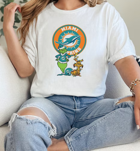 Grinch And Max Miami Dolphins Merry Christmas 2024 T-Shirt Classic Women's T-shirt